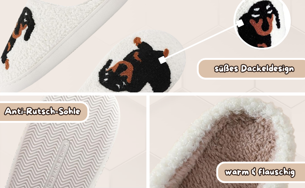 Тапочки для дому Дакель, жіночі пантофлі - пухнасті зимові тапочки, неслизькі домашні тапочки з плюшу для тепла та комфорту 36/37 EU, білі