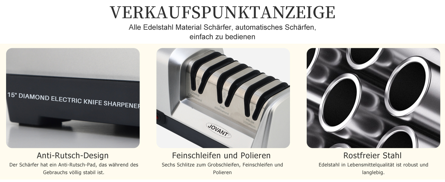 Електричний точило для ножів 15 градусів 3-в-1 для м'яса та овочів, професійний, для грубого, тонкого шліфування та полірування кухонних ножів (включно з кухонними ножами)