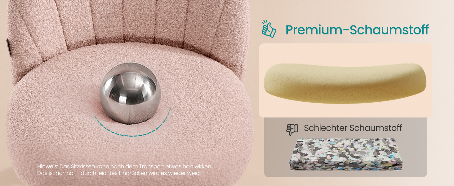 Офісний стілець SONGMICS для дому, рожевий, з м'якою оббивкою з флісу, регульована висота, для спальні, робочого кабінету, гардеробної