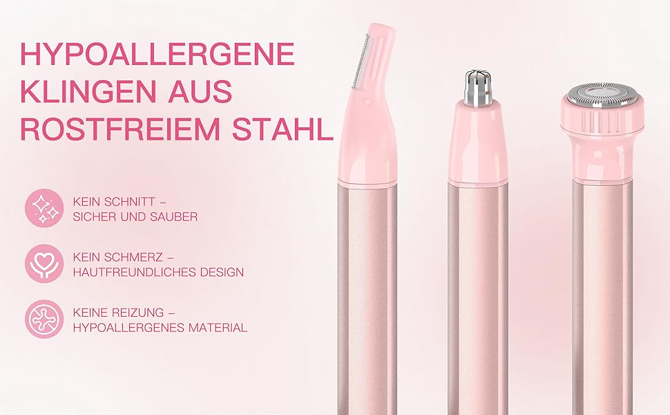 Електричний тример для обличчя для жінок 3-в-1: тример для брів, волосся на обличчі, носа. Бездротовий, вологостійкий, рожевий