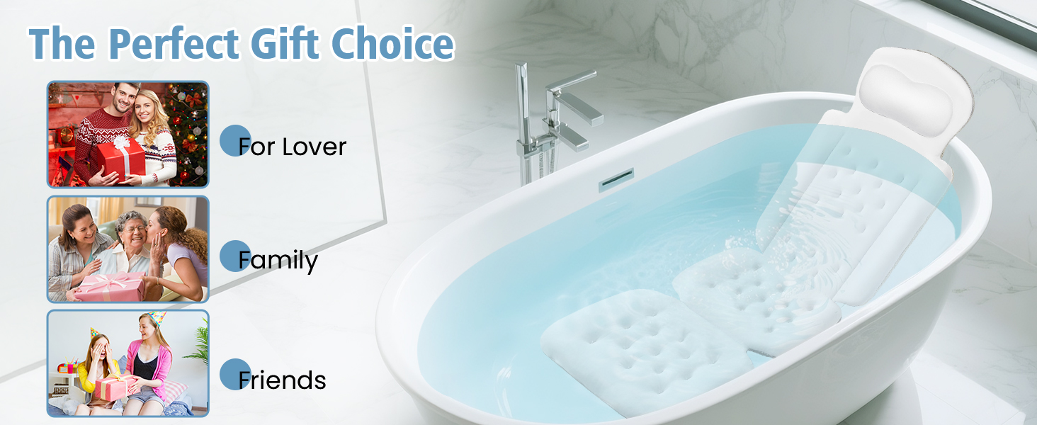 Подушка для ванни повного тіла, товста подушка для ванни з мішком для білизни, розкішна подушка для підтримки голови, шиї та плечей, для релаксації та спа (біла, 129,5 x 40,6 см)