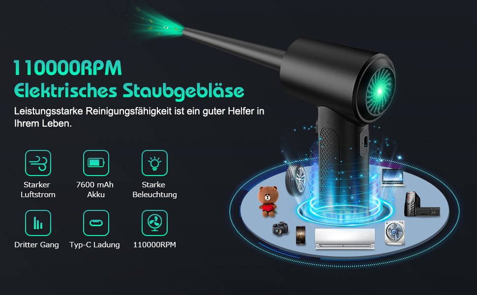 Електричний пилосос-бластер VANBAR для чищення клавіатури, диванів, авто та офісної техніки. Акумулятор 7600mAh, 3 швидкості, USB-зарядка, щітка.