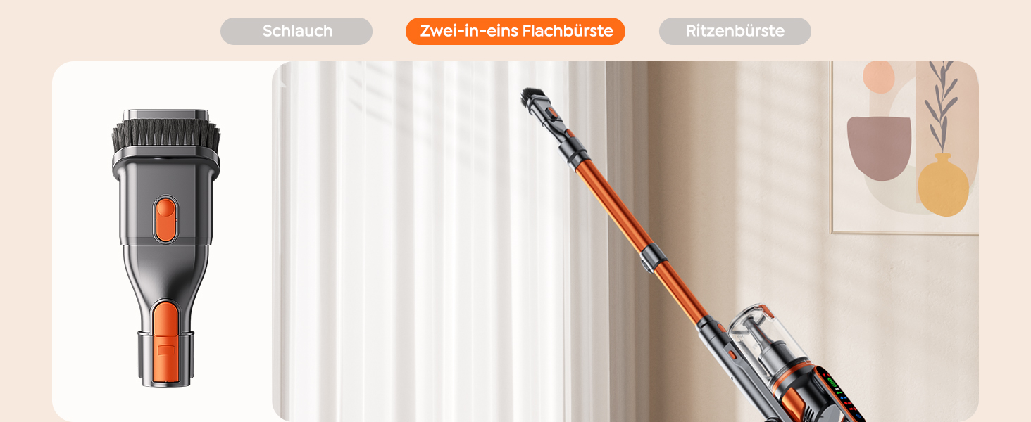 Бездротовий пилосос Fieety з акумулятором, 600W, 50kPa, 65 хв роботи, док-станція на стіні, ароматерапія, автоматичний режим, сенсорний дисплей, висувний шланг 1 м для твердих поверхонь, килимів, шерсті тварин та авто