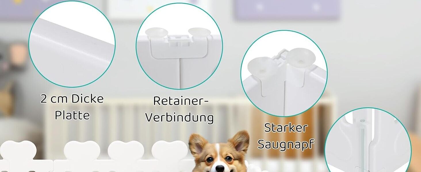 Льох для цуценят MAMIZO 60 см, огорожа для собак з пластикових панелей, портативна сітка для собак, загородження для собак з воротами, включає присоски та ґрунтові анкери, вольєр для собак для дому та вулиці (7+1, білий)