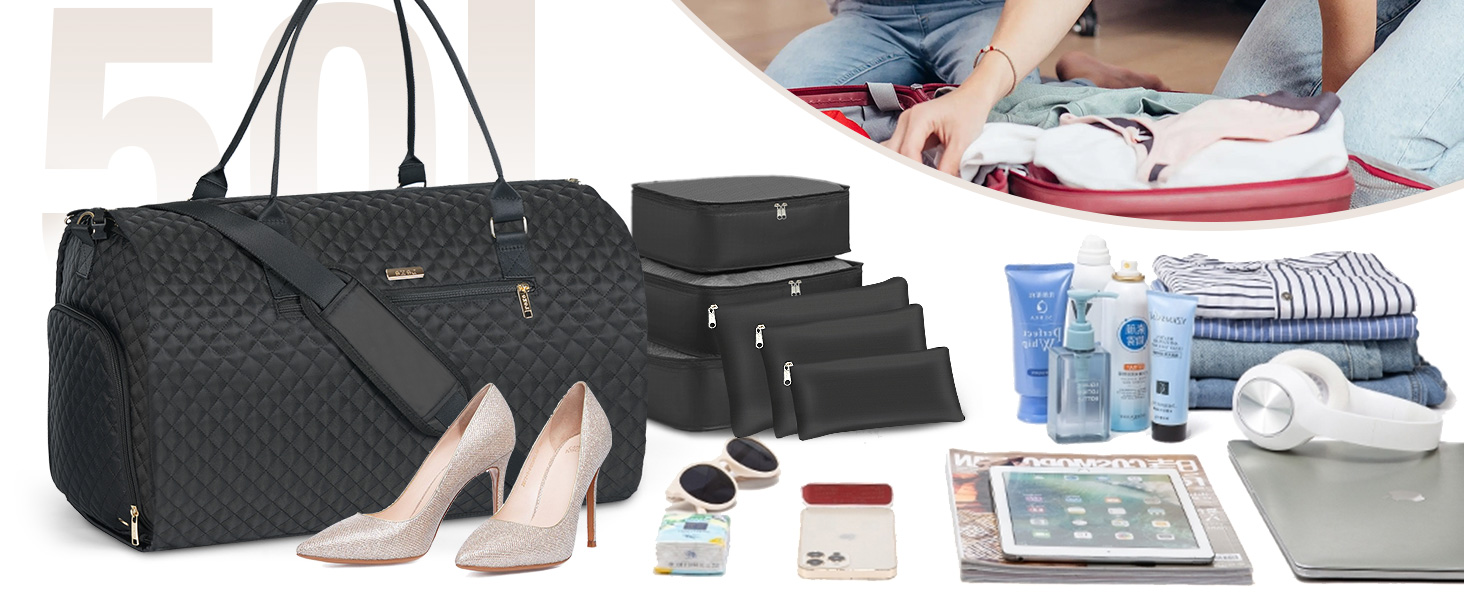 Сумка-органайзер для подорожей 2в1, жіноча, 50L, з відділеннями для взуття та речей, чорна