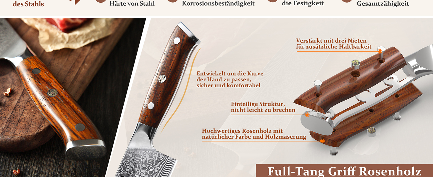 XINZUO 21cm Damascus Chef's Knife - 67 Layer Damascus Steel Gyuto Knife for Meat, Fish & Vegetables - Professional Handcrafted Kitchen Knife with Ergonomic Rosewood Handle