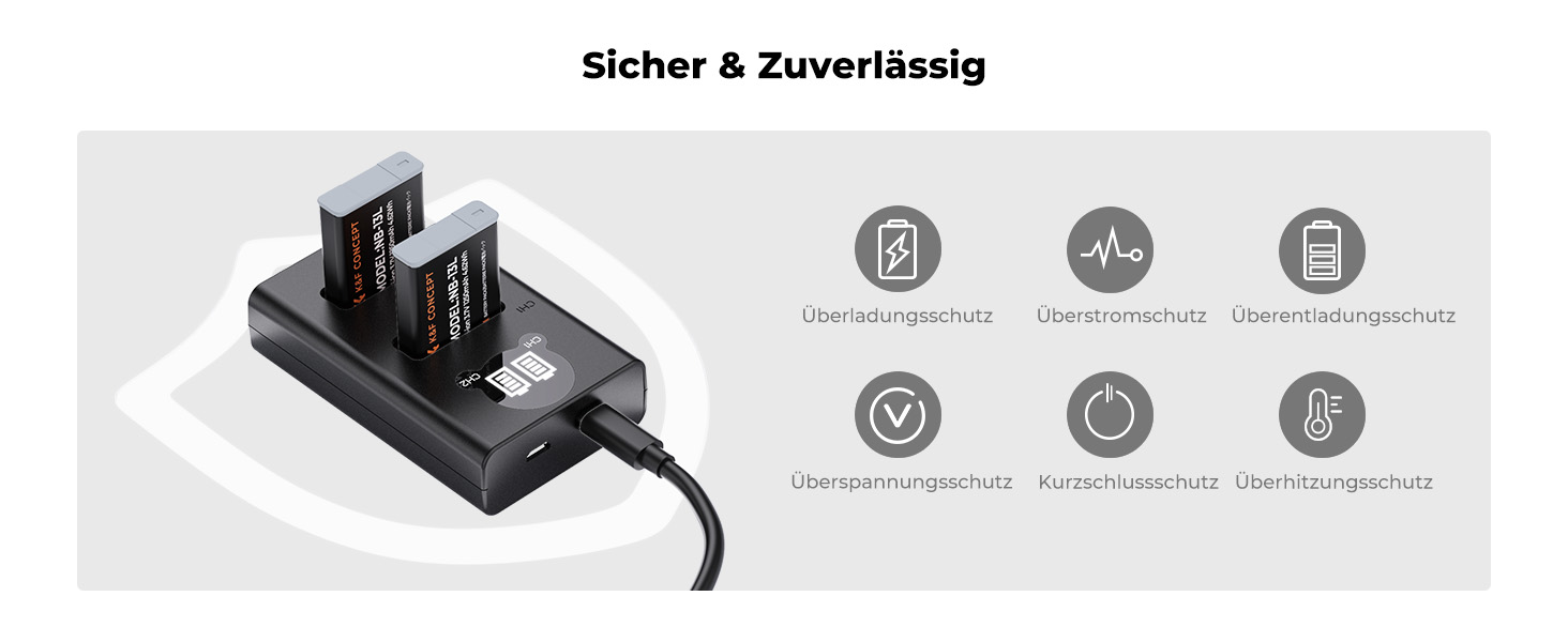 Запасний акумулятор K&F CONCEPT NB-13L (2 шт.) з LCD-зарядним пристроєм для Canon EOS G7X3/G7X2/G9X/G5X/SX720HS