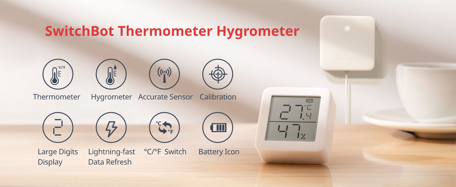 Цифровий термометр-гігрометр SwitchBot для дому з Bluetooth, датчик температури та вологості, вимірювач точки роси/VPD/абсолютної вологості, моніторинг через додаток, комплект із хабом mini