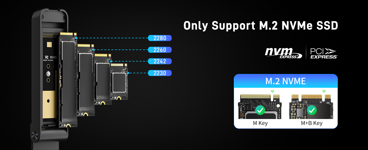 Корпус для SSD M.2 NVMe з USB 3.2 Gen 2 (10Gbps), адаптер для підключення SSD, без інструментів, підтримка UASP та Trim