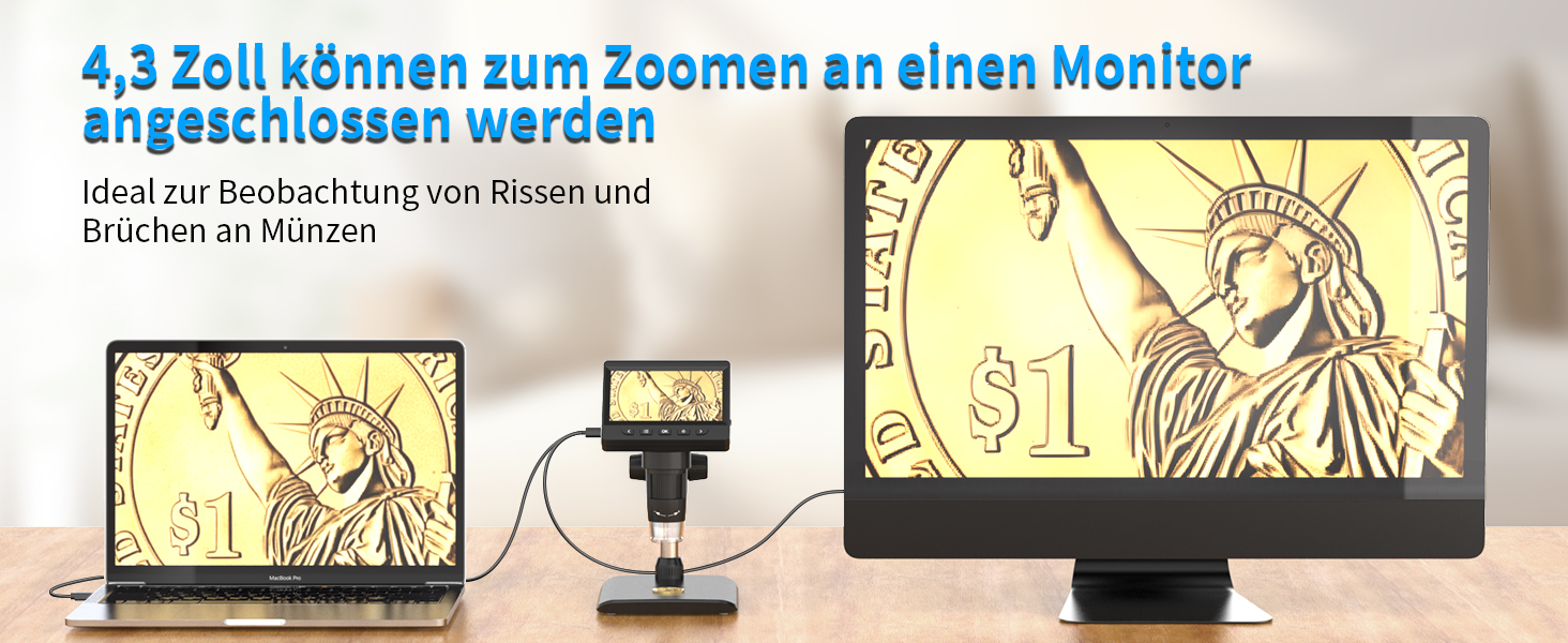 Цифровий мікроскоп AOPICK з LCD екраном, 50X-500X, 4.3 дюйма, 1080P, USB, 8 LED, для дорослих/дітей, сумісний з MacOS/Windows (чорний)