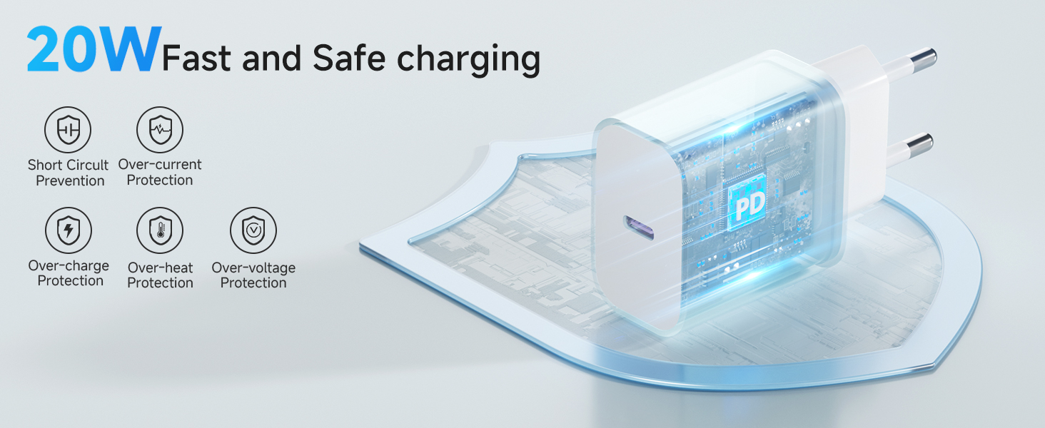 Зарядний пристрій 20W USB-C з кабелем Lightning для iPhone 14/13/12/11/X/XR/XS/Mini/SE - 2 шт, Швидка зарядка PD3.0, Білий