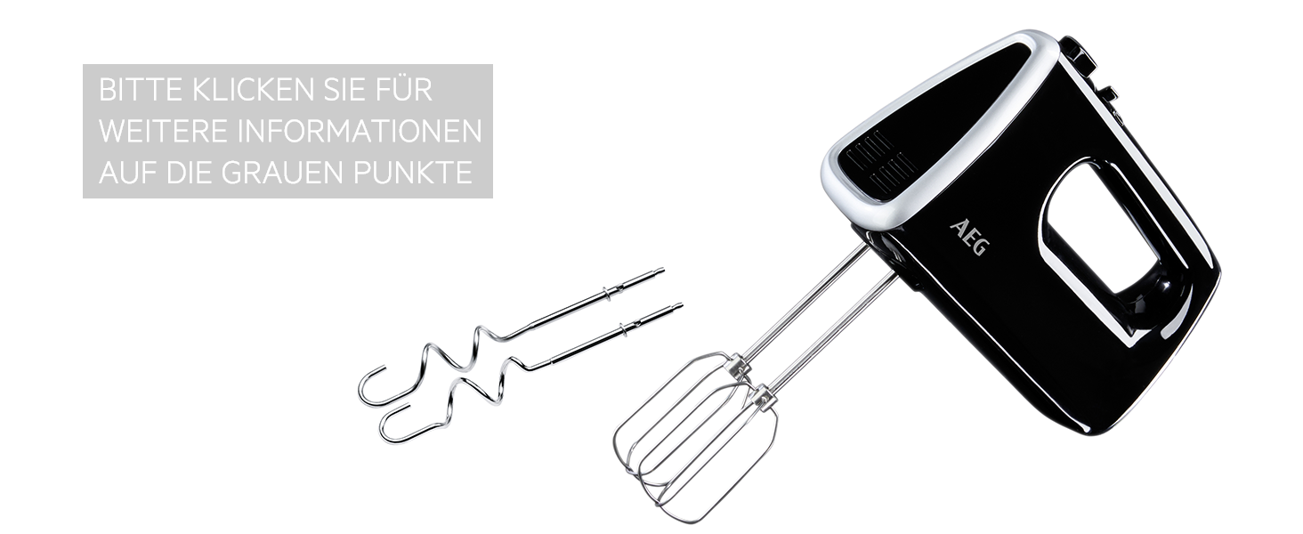 Міксер AEG HM3310: 350 Вт, 5 швидкостей, нержавіюча сталь, для приготування тіста та збивання, чорний/срібний