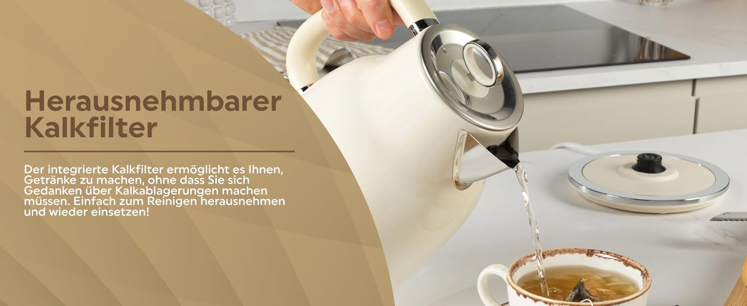 Водовар Salter Retro 1.7L, 3kW, бездротовий, з фільтром від накипу, кремовий