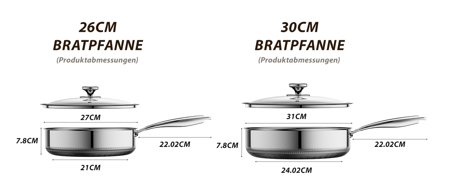 Сковорода глибока з кришкою 30 см FD-D з нержавіючої сталі гібридна, з холодною ручкою, для всіх плит (індукція), посудомийна машина, без PFAS/PFOA/PTFE, жаростійка до 260°C