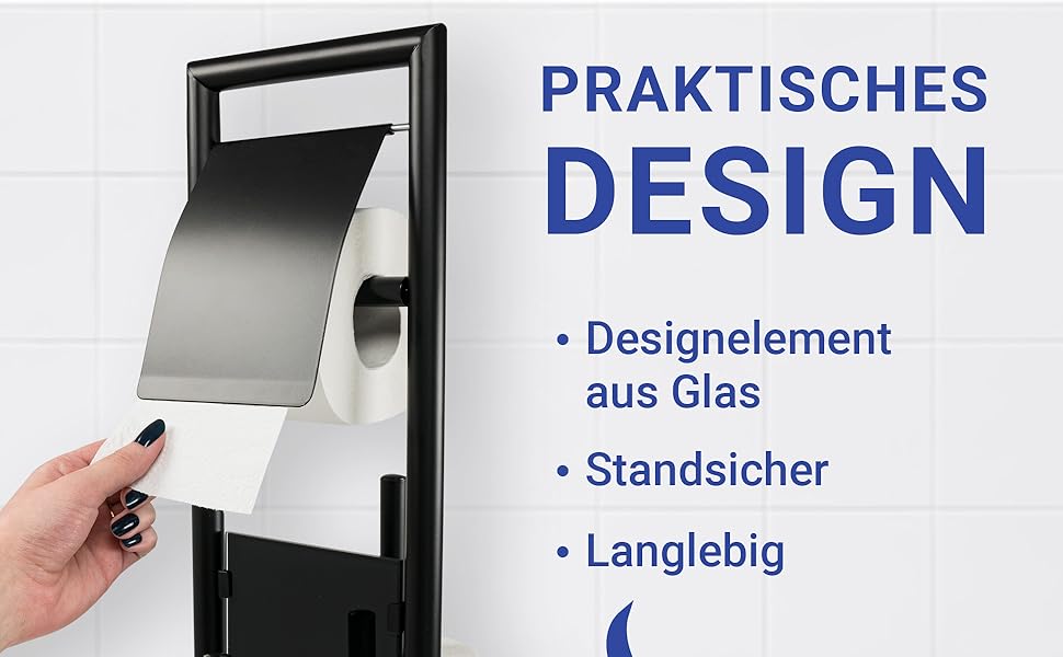 Набір для туалету WENKO Ravina 3-в-1 з тримачем туалетного паперу та щіткою, нержавіюча сталь, чорний, Ø 20 x 70 см