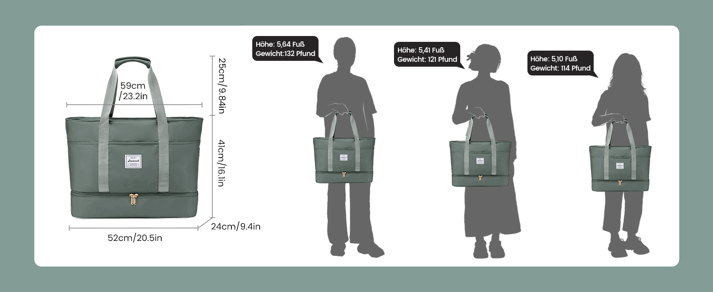 Сумка-трансформер LOVEVOOK для жінок: водонепроникна дорожня сумка, містка для подорожей, з відділенням для взуття, ідеальна для пологового будинку, ручної поклажі, сауни, спортзалу, 52L, сіра