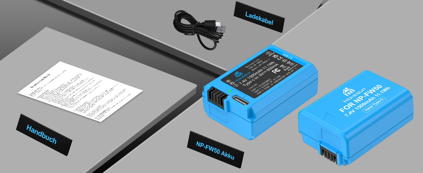 Набір акумуляторів NP-FW50 1300mAh та зарядний пристрій LCD для камер Sony ZV-E10, A6000, A6300, A6400, A6500, A5100, A5000, A7, A7II, A7R, A7RII, A7SII, 7RM2, 7SM2, 7M2, A55, RX10 II, III, IV, NEX-3/5/6/7, NEX-F3 (2 шт. акумулятори + 1 зарядний пристрій)
