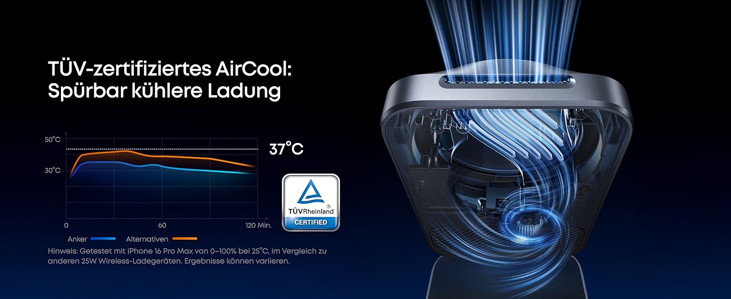 Зарядна станція Anker Prime 3-in-1 Qi2 25W з системою охолодження AirCool, бездротовий зарядний пристрій, чорний