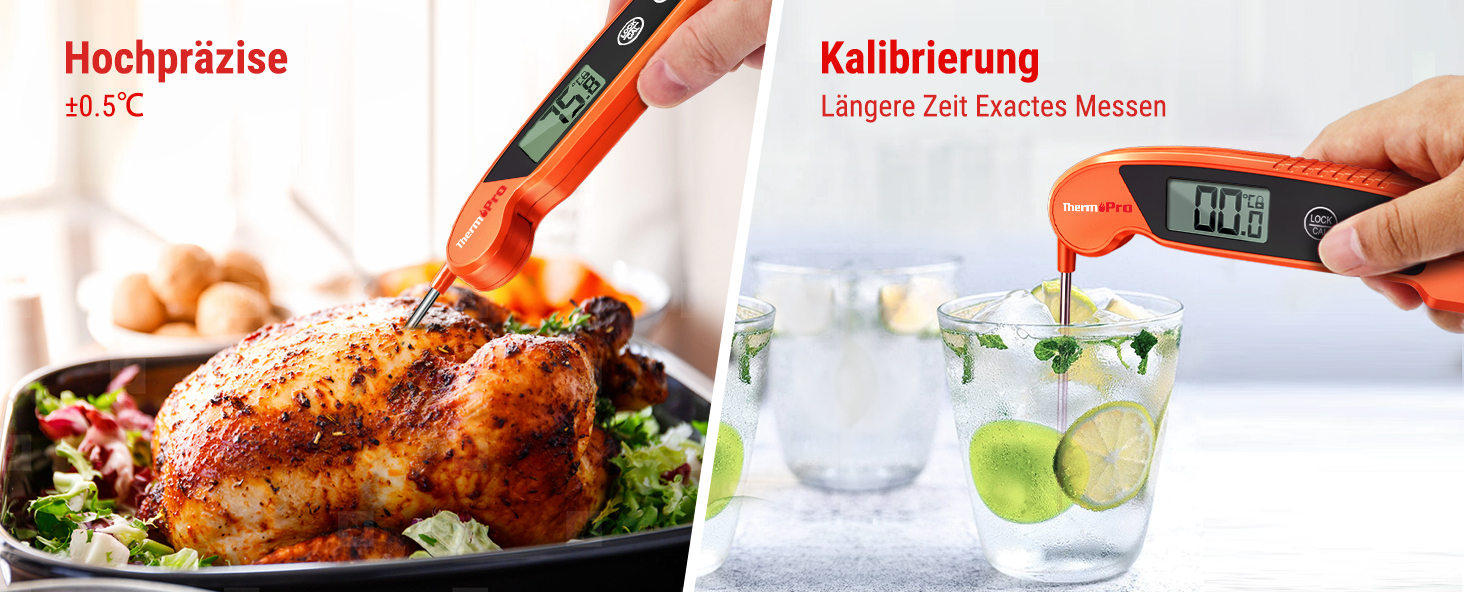 Термометр для м'яса ThermoPro TP03H: точний термометр-шпажка для гриля та приготування їжі, IPX6, великий дисплей, оранжевий