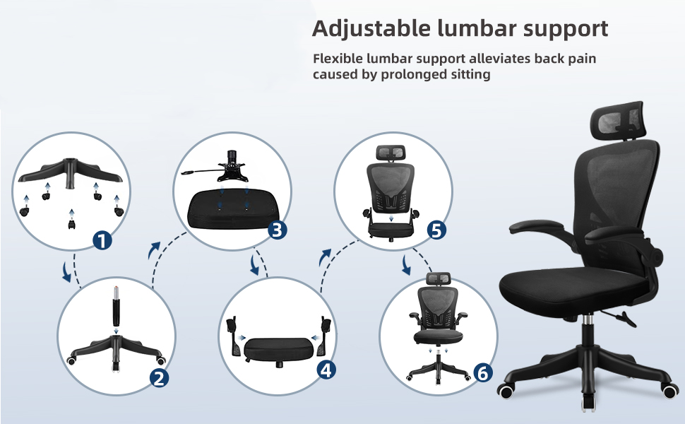 Ергономічне крісло для офісу та дому з підтримкою попереку та регульованою підголівником, велике сидіння