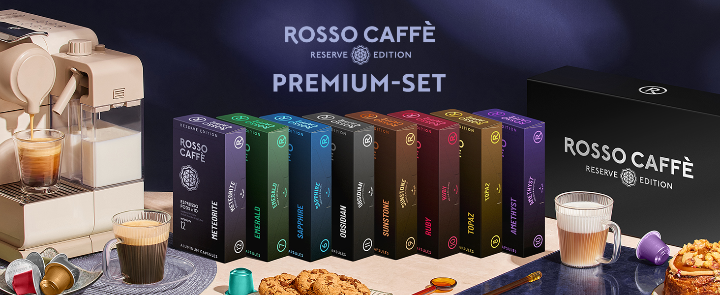 Капсули ROSSO CAFFÈ Nespresso Reserve Edition (80 шт.) - Мікс 8 сортів преміум еспресо, сумісні з Nespresso, Made in Italy
