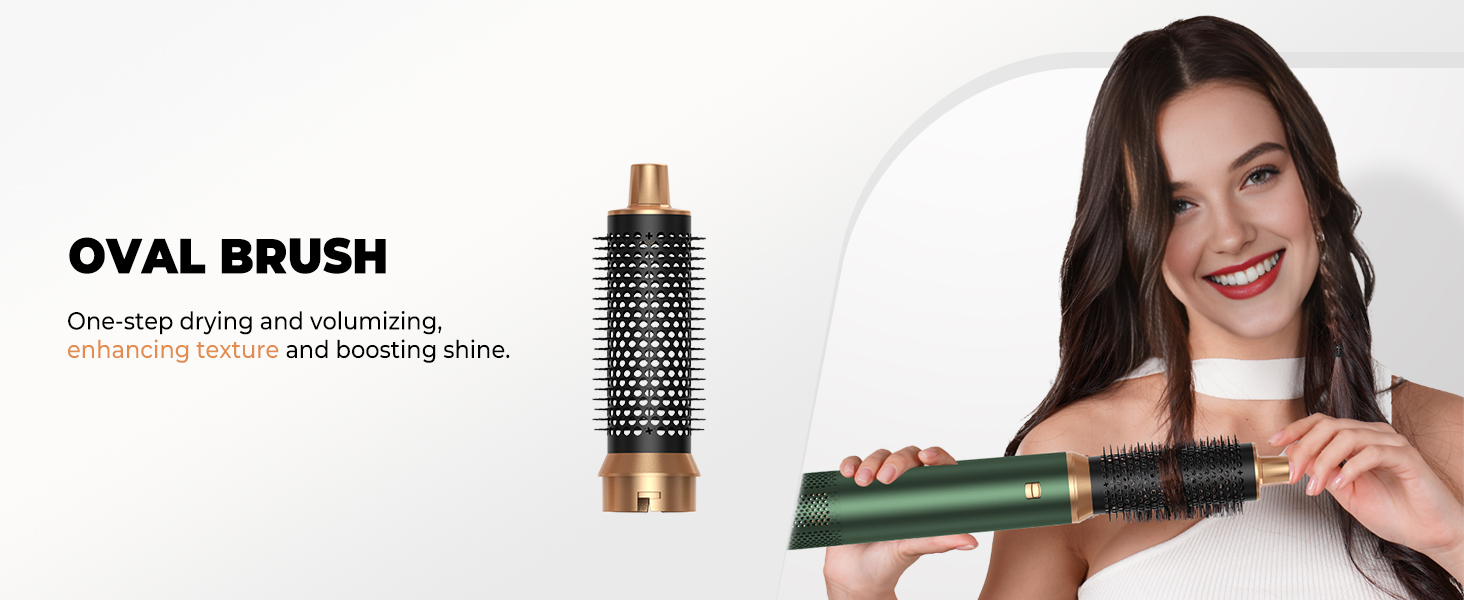 Набір для укладки волосся 5 в 1, фен-щітка, плойка для локонів, термощітка, фен для об'єму, випрямлення, сушіння, зелений, золотий