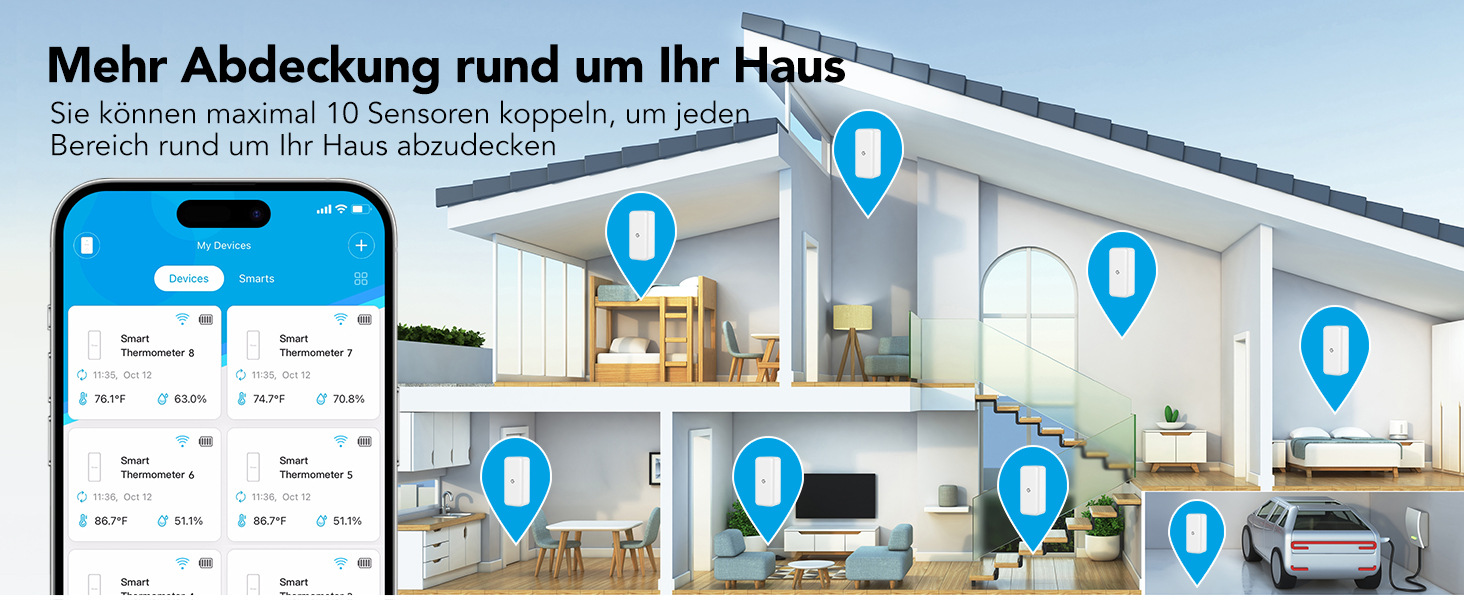 GoveeLife Wi-Fi гігрометр-термометр для приміщень, 3 шт. Смарт датчик температури та вологості з додатком, збереженням даних, для теплиць, винних погребів