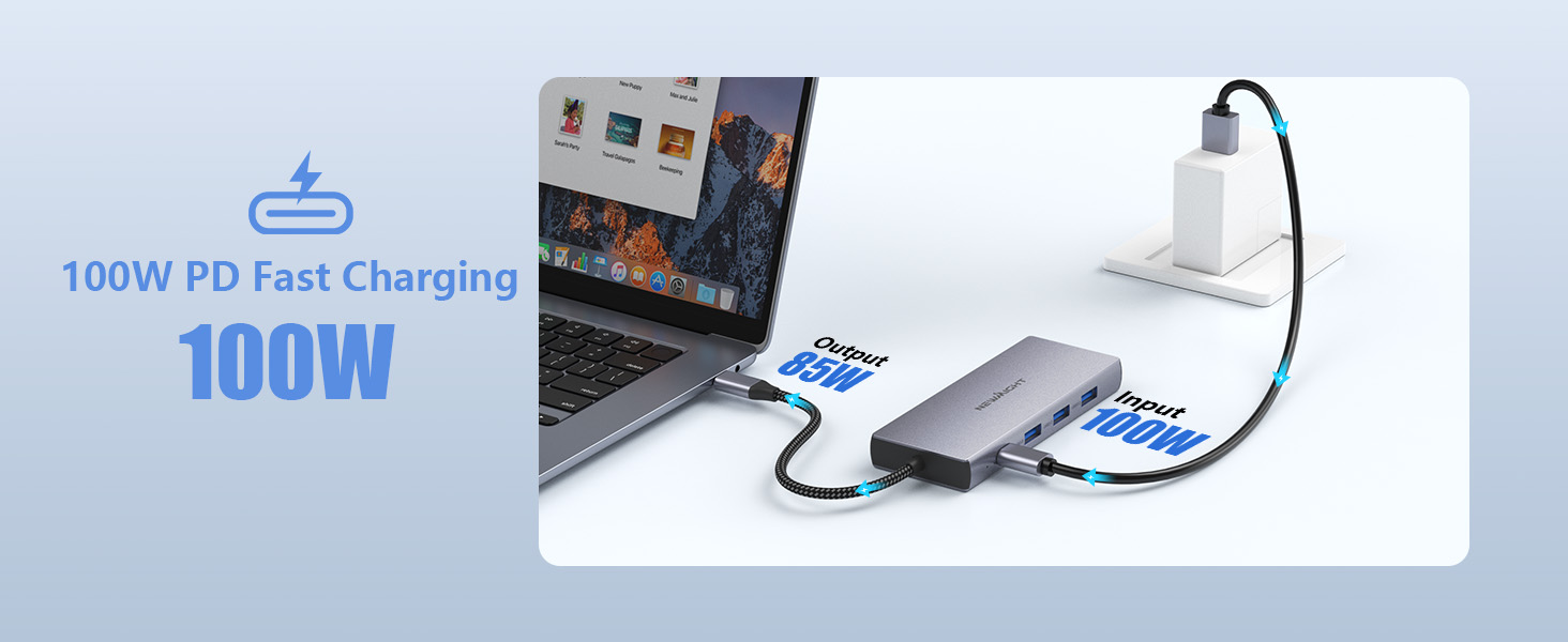 Док-станція для ноутбука Newmight з двома HDMI, підтримка 2 моніторів 4K, Ethernet 1 Gbps, PD 100W, 3 USB 3.0, SD/TF Reader, USB-C, сірий (HP/Dell)