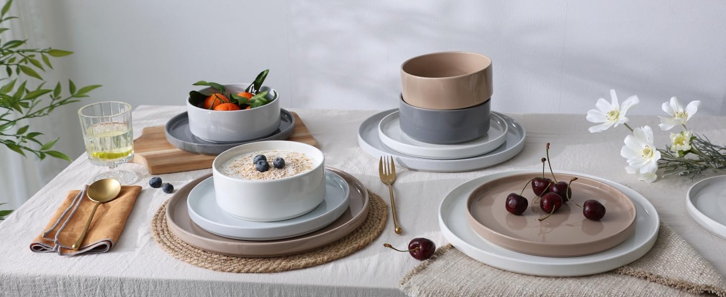 Набір посуду Nebula для 6 осіб, 18 предметів: тарілки та миски, керамічний набір Sprekel, сервіз, безпечний для мікрохвильової печі та посудомийної машини, колір кориця, 18 предметів