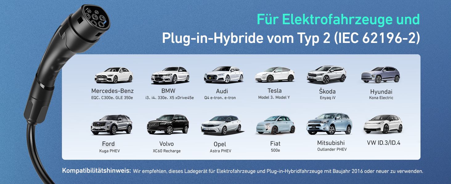 Кабель для зарядки електромобіля EVJUICION Typ 2 Schuko, 3.68kW, 6м, 6-16A, IP67. Підходить для ID.3, ID.4, X1, Model Y/3 та інших PHEV/EV