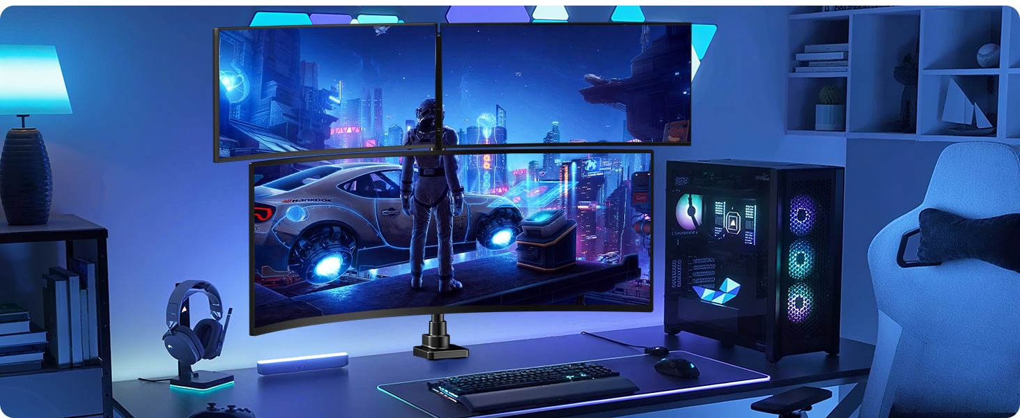 Тримач для монітора на стіл для 3 моніторів, регульована висота, 80 см, до 20 кг