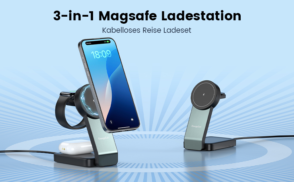 3-в-1 Зарядний пристрій MagSafe: Бездротова зарядка для iPhone 16/15/14/13/12, годинників та AirPods Pro/2/3 - Чорний (15W)