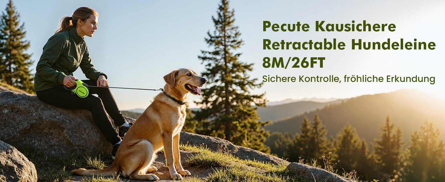 Рулетка для собак Pecute 8м, бісостійка, з набором для збору відходів, 360° без перекручування, для собак середніх та великих (15-50кг), зелена