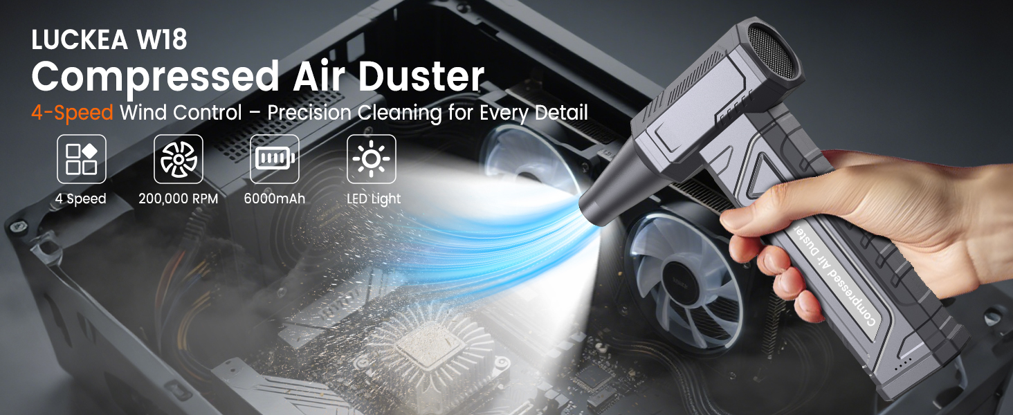 Електричний повітряний пилосос для чищення ПК - Air Duster 200000 RPM, 4-ступенева регулювання, акумуляторний міні-фен, для клавіатури, дому, авто