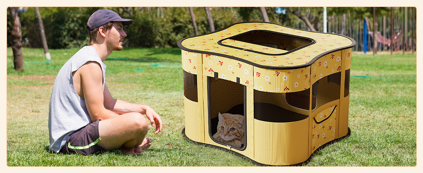 Портативний вольєр для цуценят ALLSOPETS: складаний загін для котів та собак, переносна клітка-будка з боковою кишенею (зелений, L)