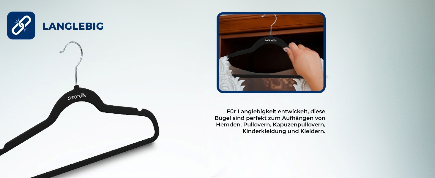 Плечики для одягу SereneLife 10 шт. з оксамиту – економія місця, неслизькі, поворотний гачок 360°, для зберігання та організації одягу, сірі