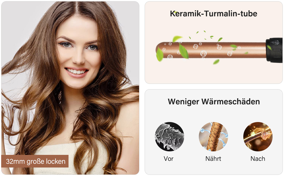 Welleneisen Janelove 3 Fässer - Керамічний локон для волосся 10-32 мм, 180°C/210°C, з кліпсами та рукавичкою (Чорний)