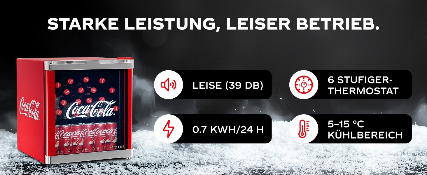 Міні-холодильник °CUBES Coca-Cola 48L з скляною дверцятами - для офісу, вечірок та геймінгу