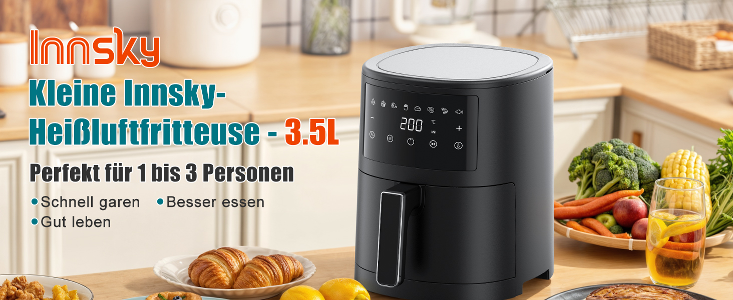 Фритюрниця повітряна Innsky 3.5L, 8-в-1, 1500W з LED-сенсорним екраном, чорна