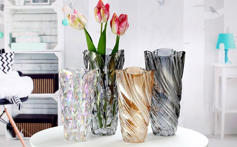 Скляна ваза Glas Blume, 24 см, сучасний мінімалістичний дизайн, ручної роботи. Ідеально для дому, офісу, декору та подарунків (сірий)