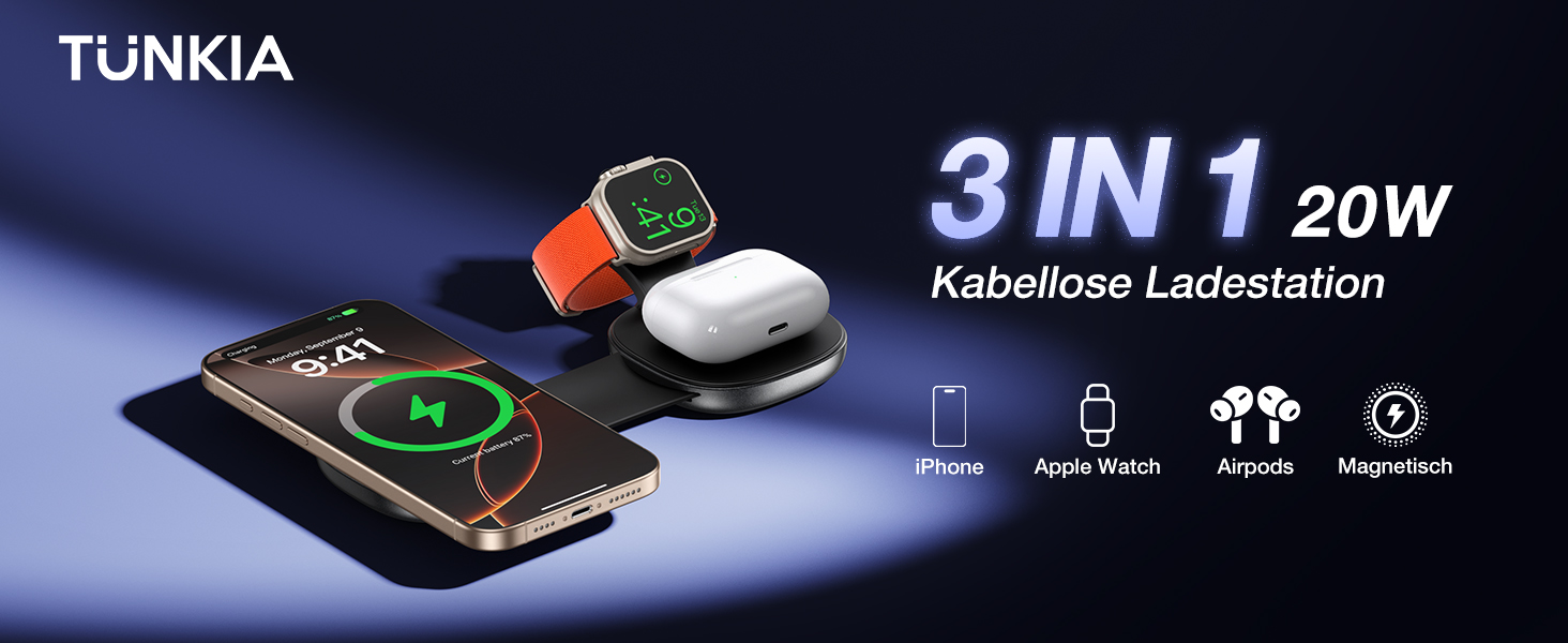 Бездротова зарядка 3-в-1 з MagSafe: для iPhone, Apple Watch, AirPods (20W)