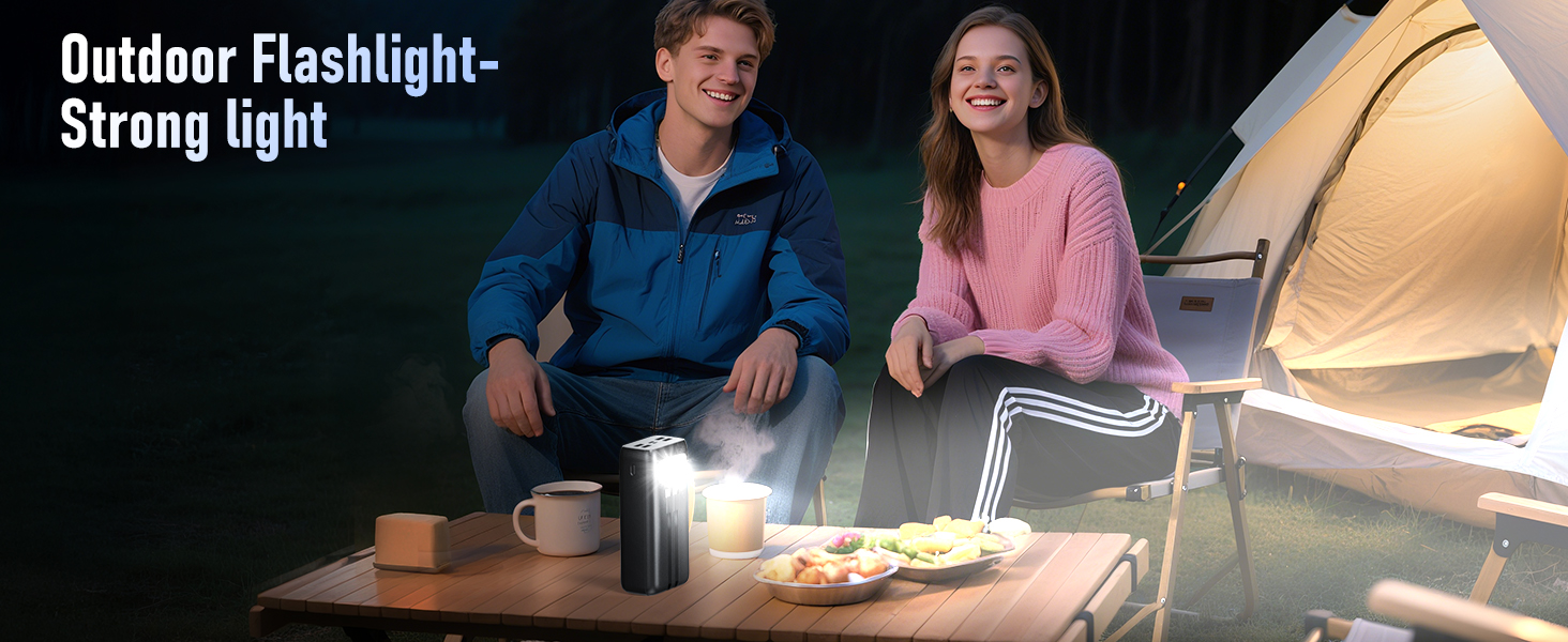 Портативний зарядний пристрій Power Bank 50000mAh з PD 30W, LED-дисплеєм, 7 виходами, ліхтариком та USB-C кабелем. Чорний.