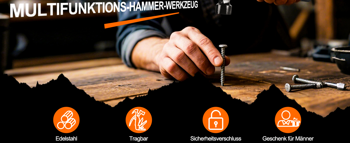 Багатофункціональний молоток-мультитул 14-в-1: плоскогубці, пилка, викрутки та інше. Компактний інструмент для кемпінгу, туризму, виживання, авто-надзвичайних ситуацій. Чудовий подарунок для чоловіків, на День батька для тата