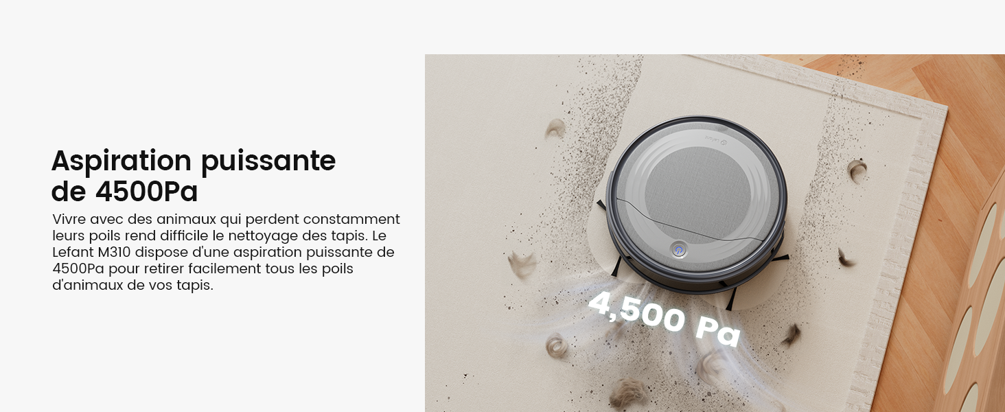 Робот-пилосос LEFANT M310 сірий: потужність 4500Pa, 180 хв роботи, Wi-Fi керування, для тварин та твердих поверхонь