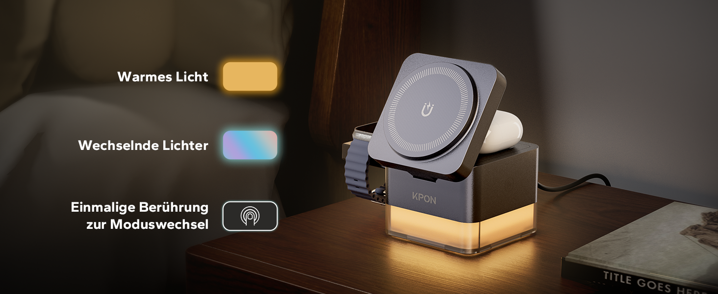 Зарядна станція 3-в-1 KPON для Apple Watch, iPhone та AirPods (Magsafe, сірий)