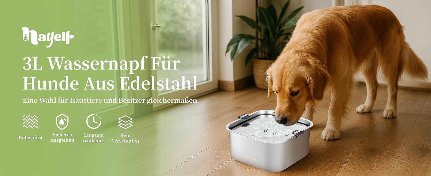 Миска для собак 3L без облизування, миска для пиття з нержавіючої сталі 304, миска для собак з неслизьким дном, для середніх та маленьких собак, придатна для миття в посудомийній машині
