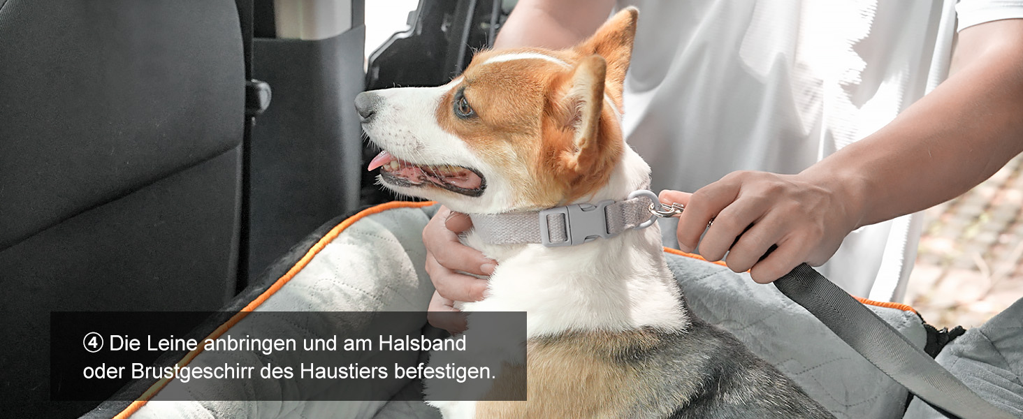 Автокрісло для собак середніх порід (до 23 кг) або 2 маленьких собак, знімний дизайн, м'яке крісло, страхувальний поводок, чорний/сірий, розмір M
