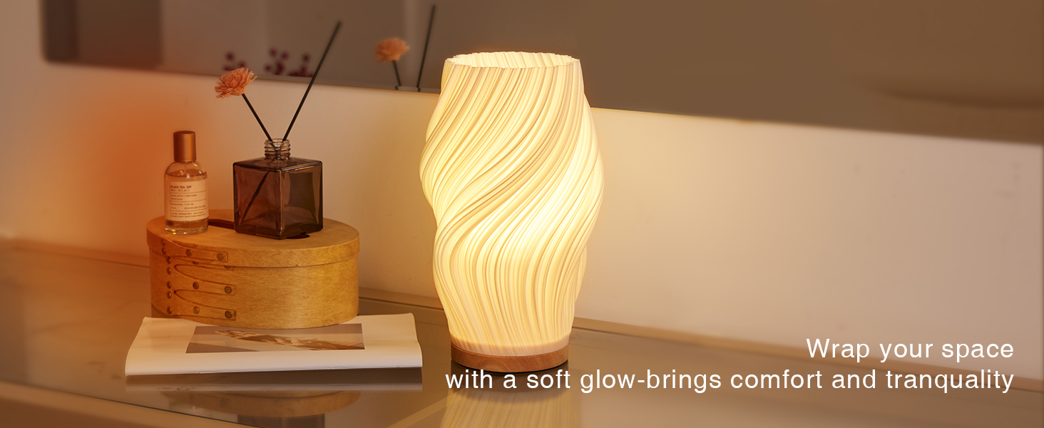 Стійлова лампа Dawnwake для спальні та вітальні з дерев'яним цоколем, LED-освітлення