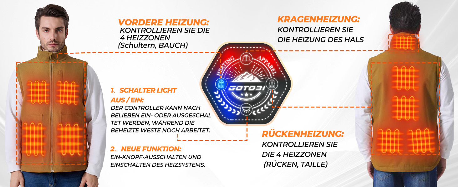 Електрична гріюча жилетка для чоловіків з Powerbank 16000mAh, 7,4V, 9 зон обігріву, канвас, фліс, регулювання температури, khaki XXL