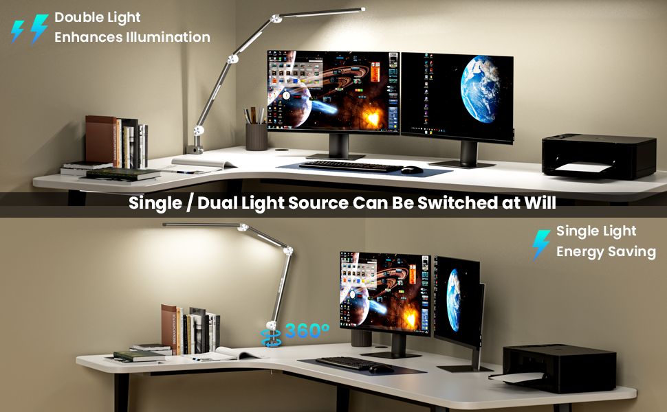 LED лампа для столу VERSKI 18W з регулюванням яскравості та 5 колірними температурами. Захист очей, для офісу та дому. Кріпиться на стіл.